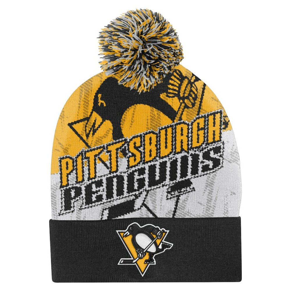 Pittsburgh Penguins Outerstuff Youth New Edge Cuffed Knit Hat with Pom - Black - NHL 202603228