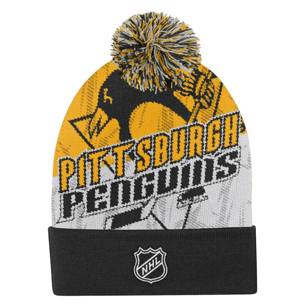 Pittsburgh Penguins Outerstuff Youth New Edge Cuffed Knit Hat with Pom - Black - NHL 202603228