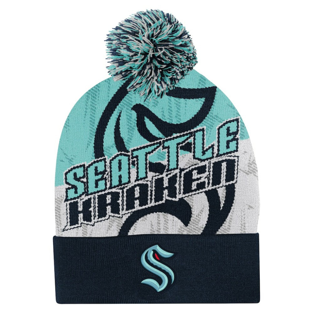 Seattle Kraken Outerstuff Youth New Edge Cuffed Knit Hat with Pom - Navy - NHL 202603229