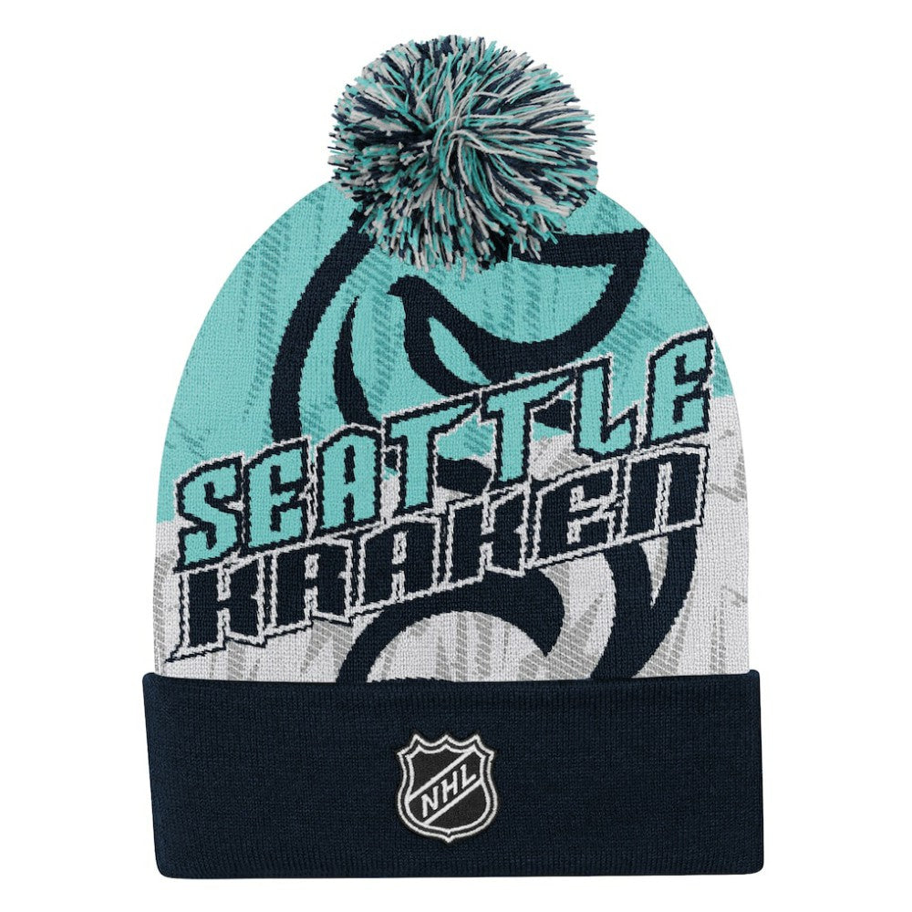 Seattle Kraken Outerstuff Youth New Edge Cuffed Knit Hat with Pom - Navy - NHL 202603229
