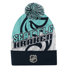 Seattle Kraken Outerstuff Youth New Edge Cuffed Knit Hat with Pom - Navy - NHL 202603229