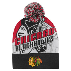Chicago Blackhawks Outerstuff Youth New Edge Cuffed Knit Hat with Pom - Red - NHL 202603235