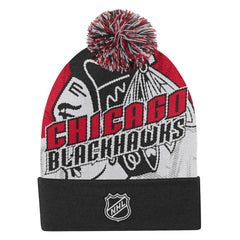 Chicago Blackhawks Outerstuff Youth New Edge Cuffed Knit Hat with Pom - Red - NHL 202603235