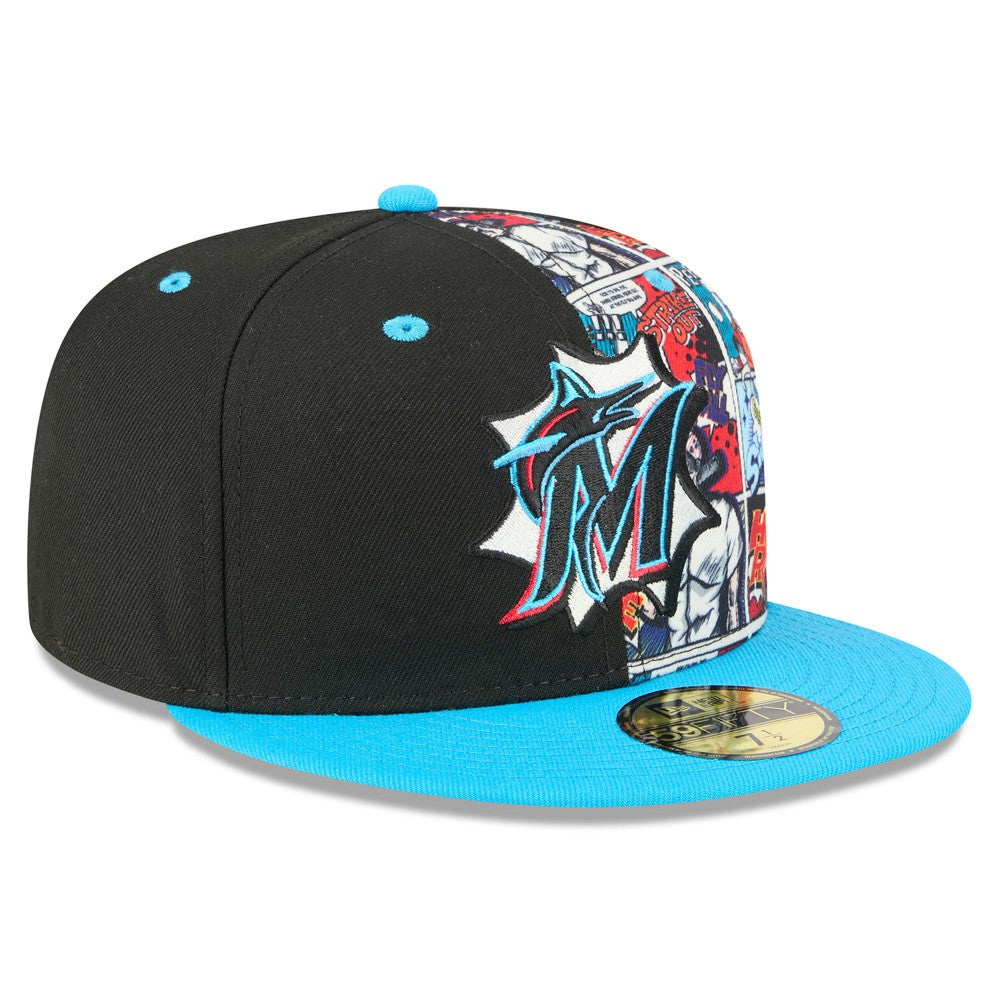 Miami Marlins New Era 2025 MLB Diamond Hero Edition 59FIFTY Fitted Hat - Black/Blue - New Era Lifestyle