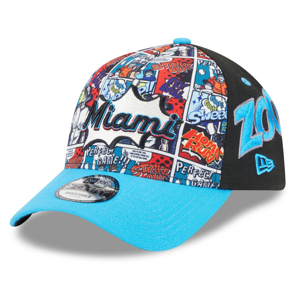 Miami Marlins New Era Youth 2025 MLB Diamond Hero Edition A-Frame 9FORTY Adjustable Hat - Black/Blue - New Era Online