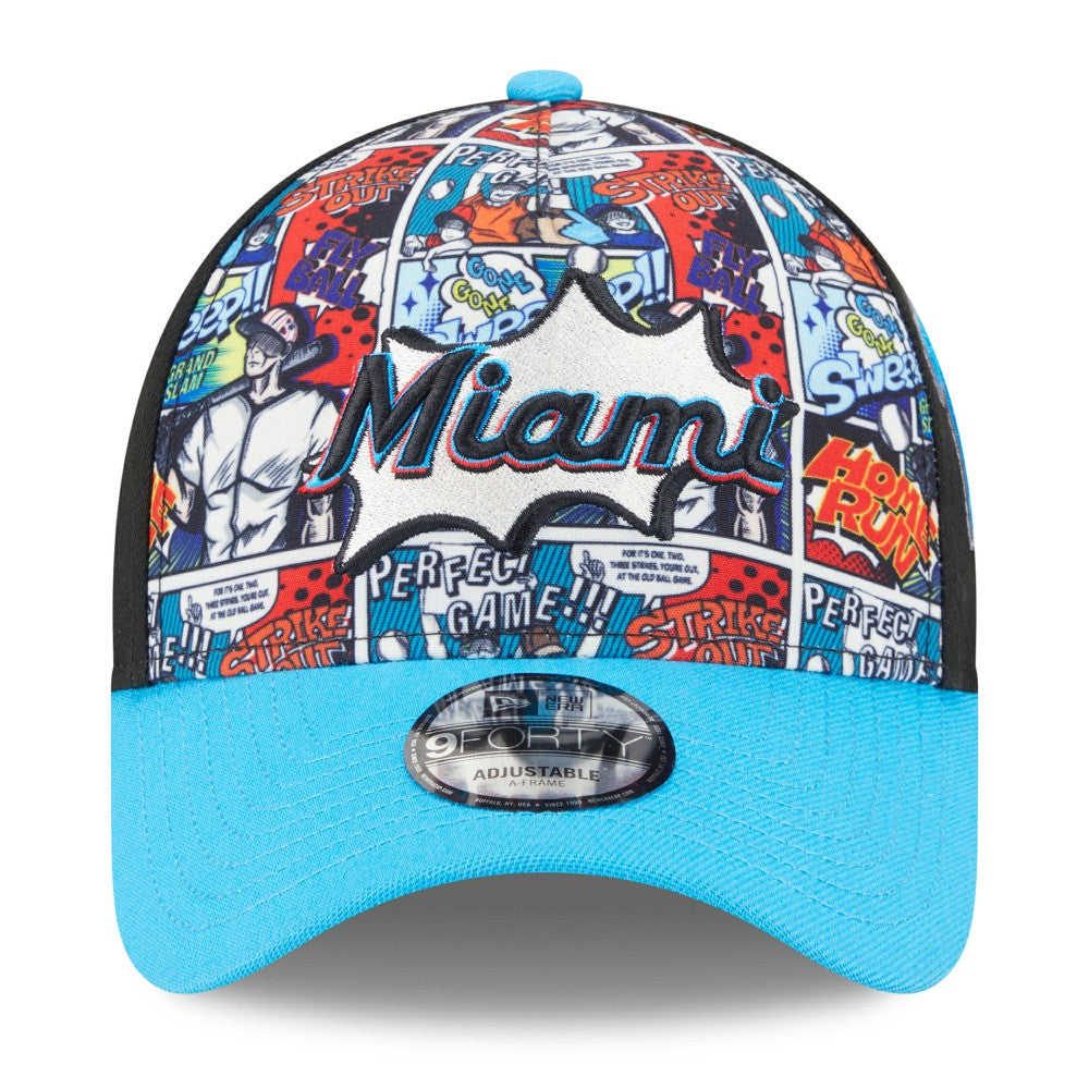Miami Marlins New Era Youth 2025 MLB Diamond Hero Edition A-Frame 9FORTY Adjustable Hat - Black/Blue - New Era Online