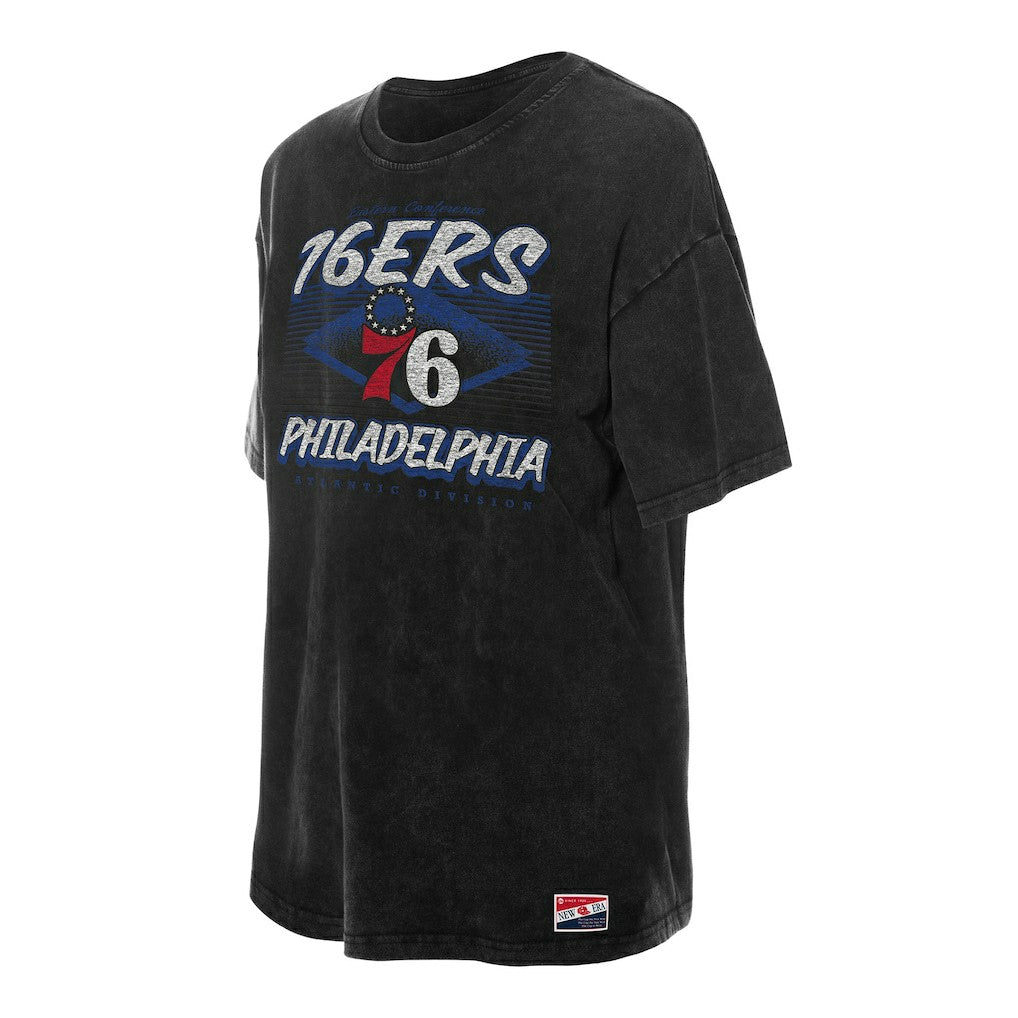 Philadelphia 76ers Women's Throwback Mineral Wash Oversized T-Shirt Black | New Era discount