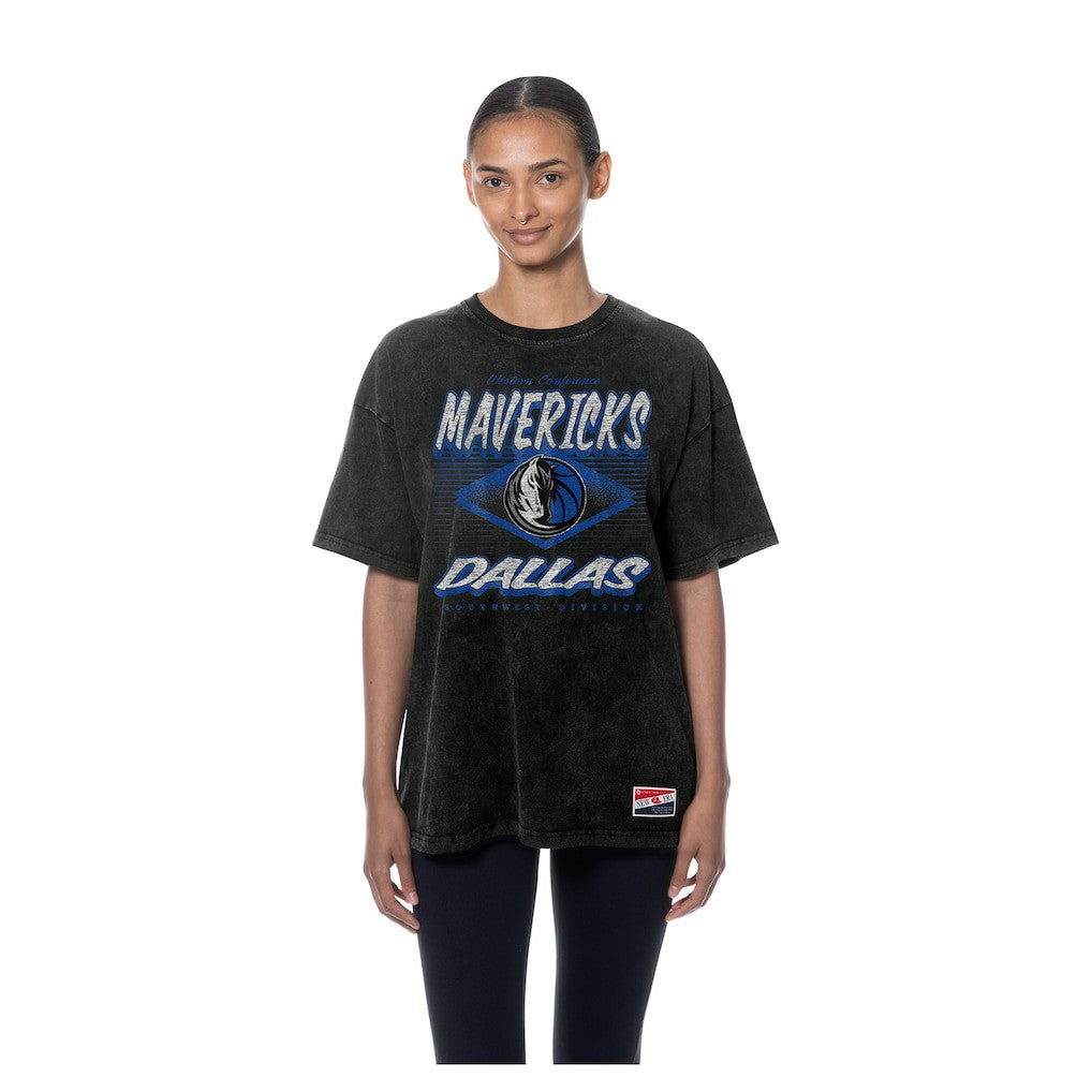 Dallas Mavericks Women's Throwback Mineral Wash Oversized T-Shirt for sale Black | New Era