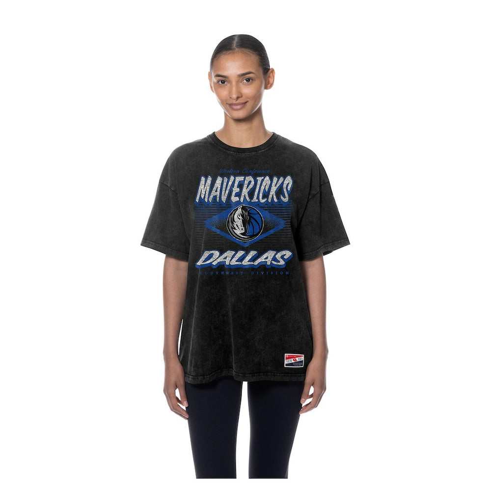 Dallas Mavericks Women's Throwback Mineral Wash Oversized T-Shirt for sale Black | New Era