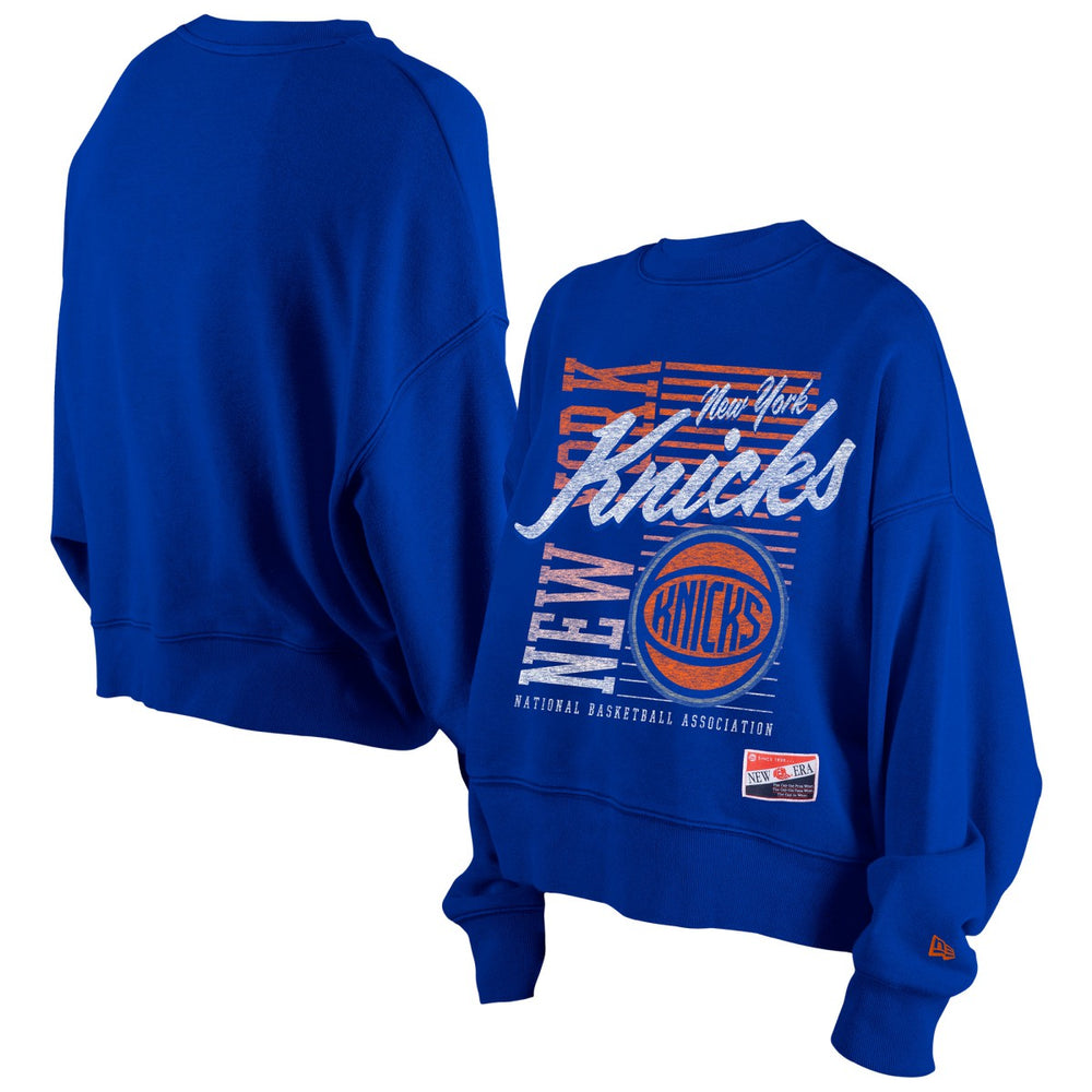 New York Knicks Women's Boxy Throwback Mineral Wash Sweatshirt Blue | New Era for sale