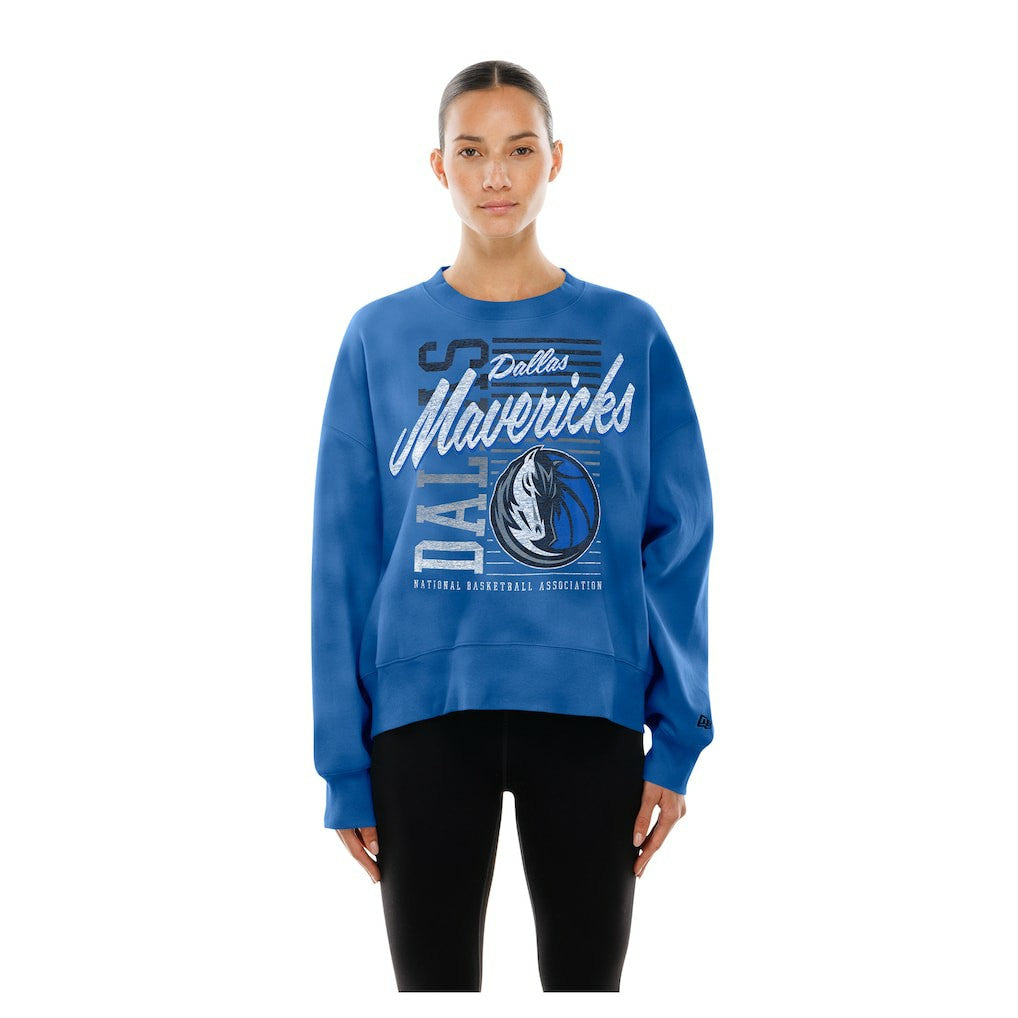 Dallas Mavericks Women's Boxy Throwback Mineral Wash Sweatshirt for sale Blue | New Era for sale