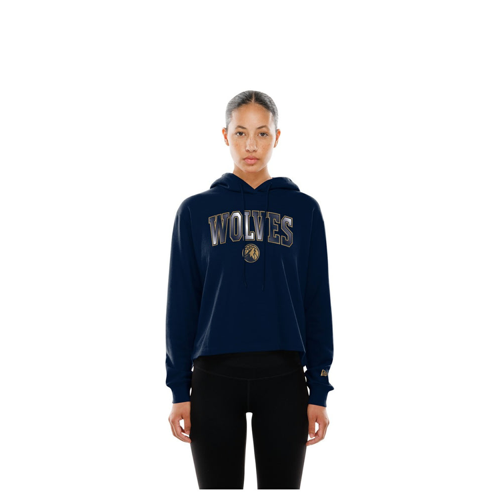 Minnesota Timberwolves Women's Glam Game Open Back Hoodie Navy | New Era US