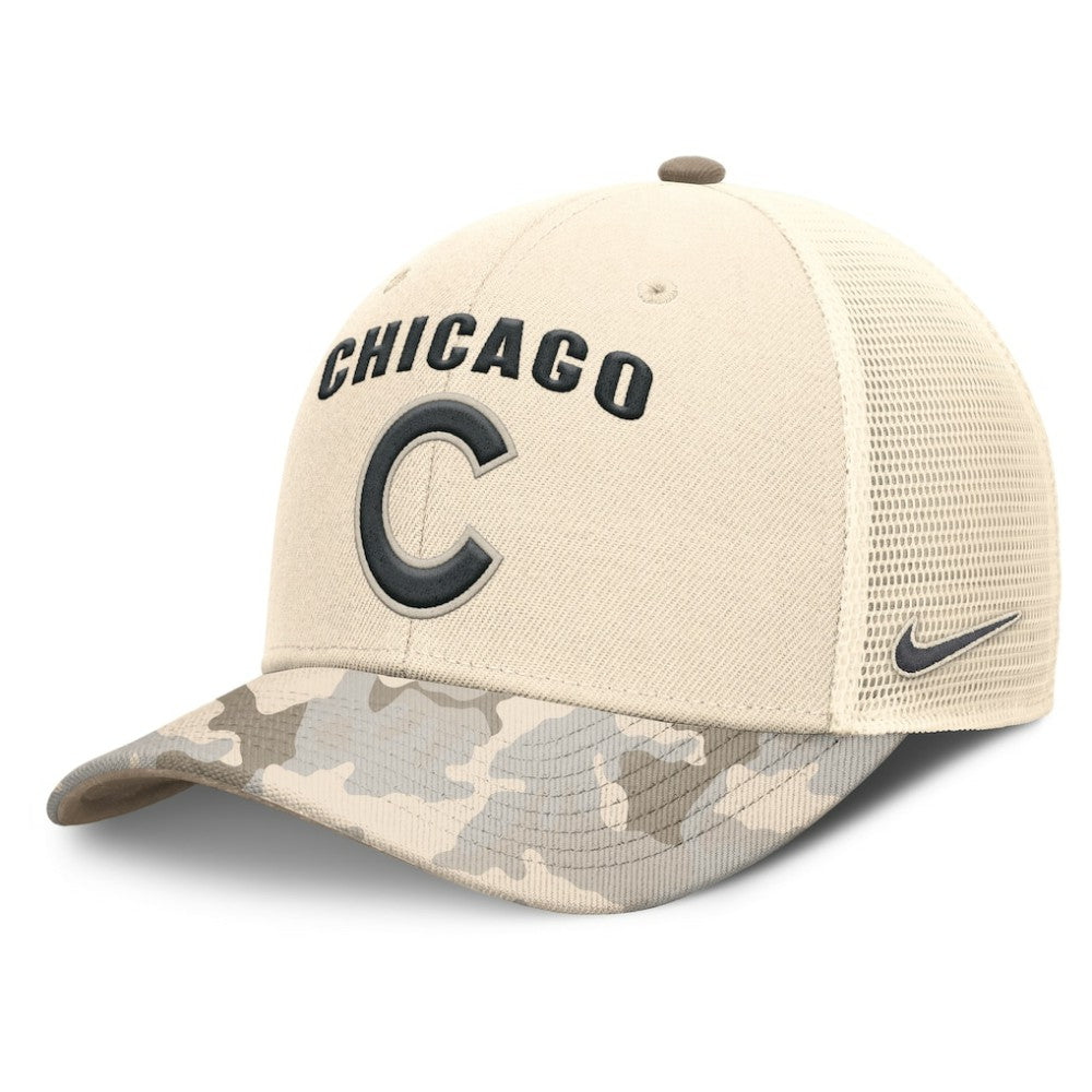 Chicago Cubs Nike Camo Natural Pack Rise Adjustable Trucker Hat - Natural - Nike on Sale