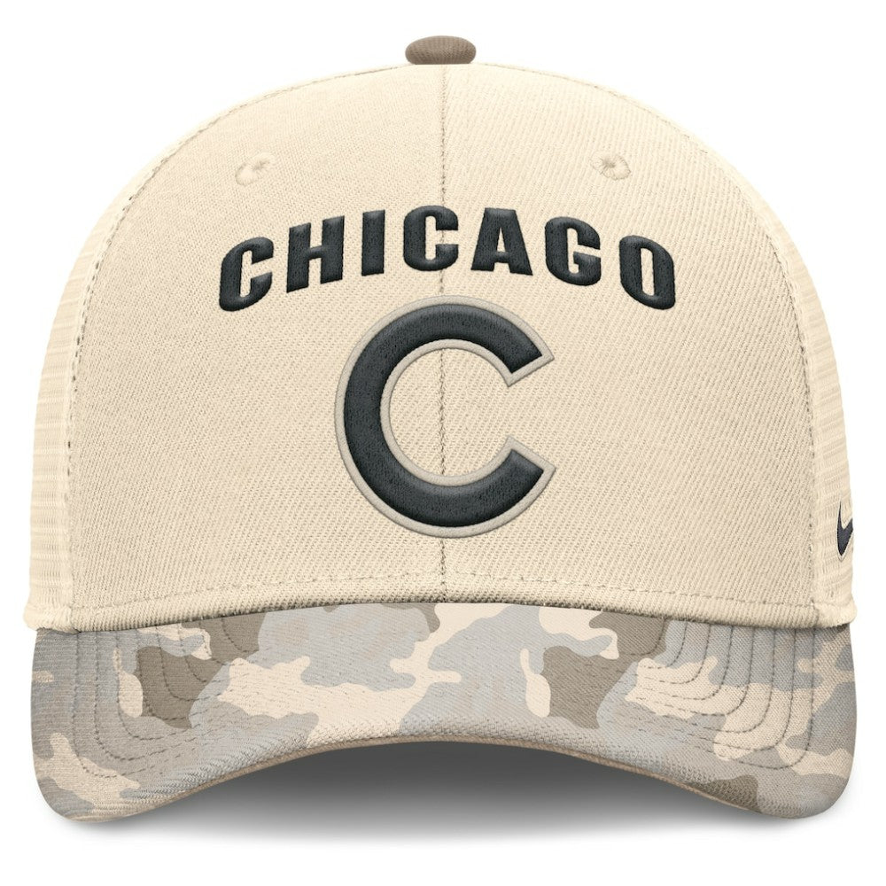 Chicago Cubs Nike Camo Natural Pack Rise Adjustable Trucker Hat - Natural - Nike on Sale