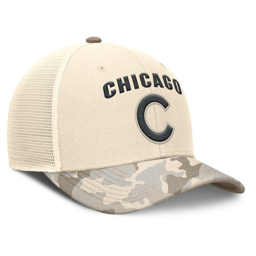 Chicago Cubs Nike Camo Natural Pack Rise Adjustable Trucker Hat - Natural - Nike on Sale