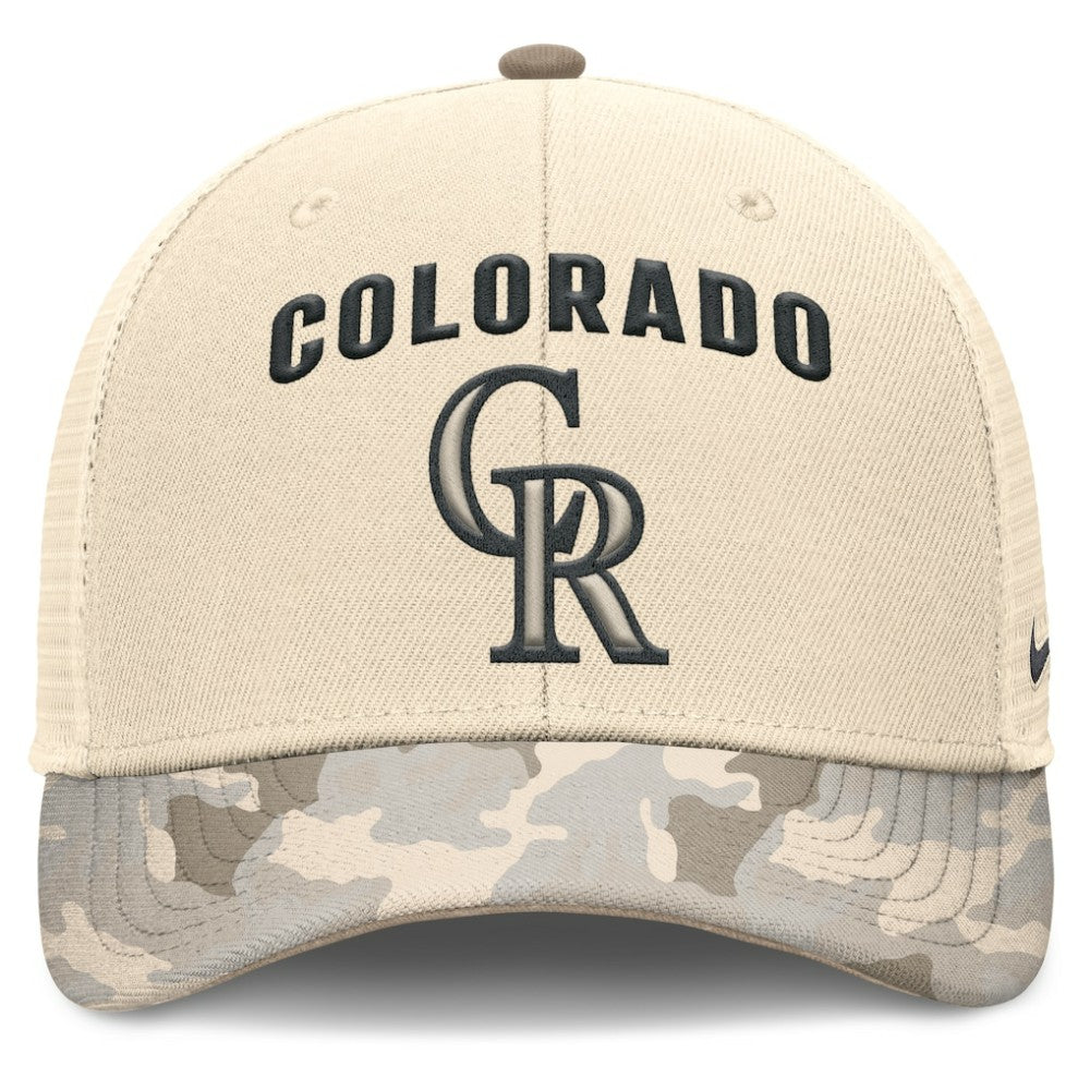 Colorado Rockies Nike Camo Natural Pack Rise Adjustable Trucker Hat - Natural - Nike Online