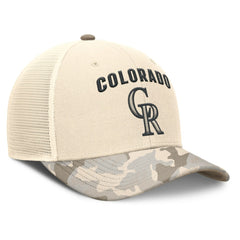 Colorado Rockies Nike Camo Natural Pack Rise Adjustable Trucker Hat - Natural - Nike Online