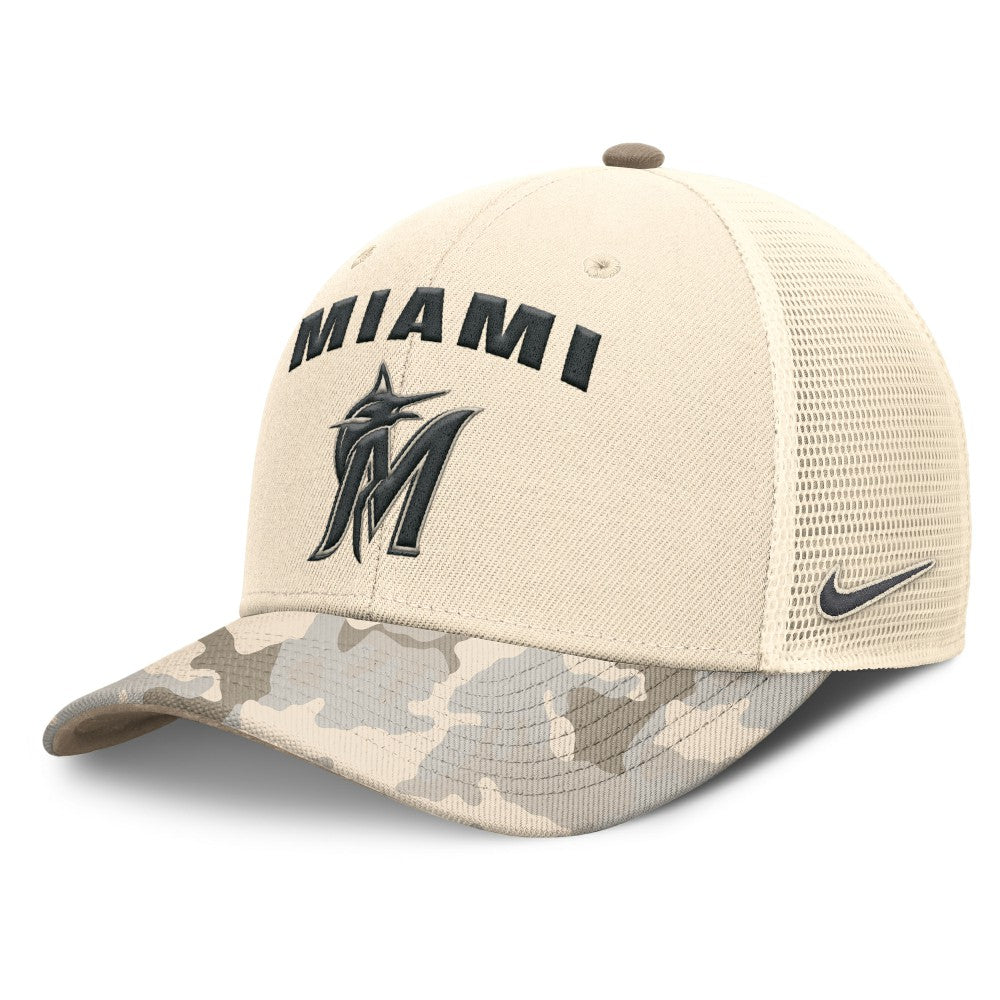 Miami Marlins Nike Camo Natural Pack Rise Adjustable Trucker Hat - Natural - Nike Sale