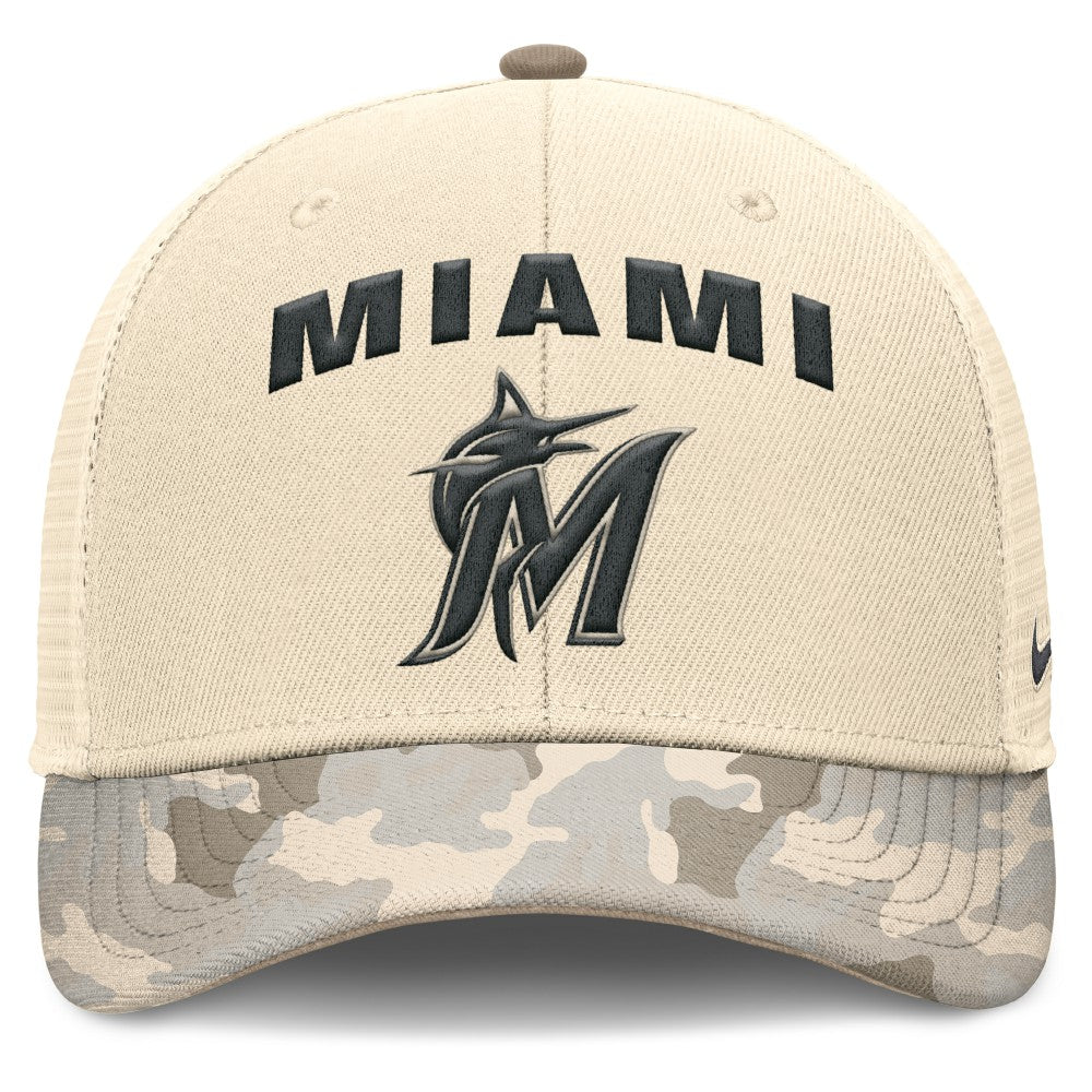 Miami Marlins Nike Camo Natural Pack Rise Adjustable Trucker Hat - Natural - Nike Sale
