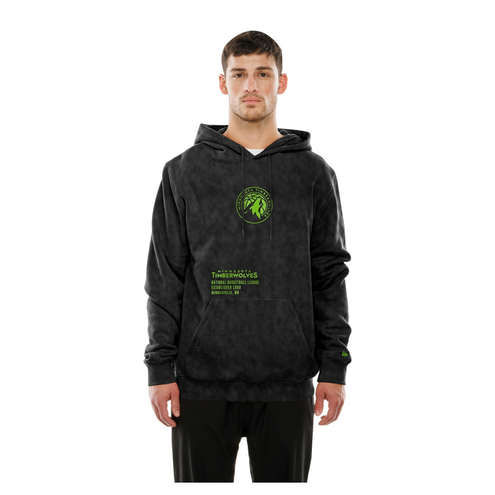 Minnesota Timberwolves Sport Night Mineral Wash Pullover Hoodie Black | New Era US