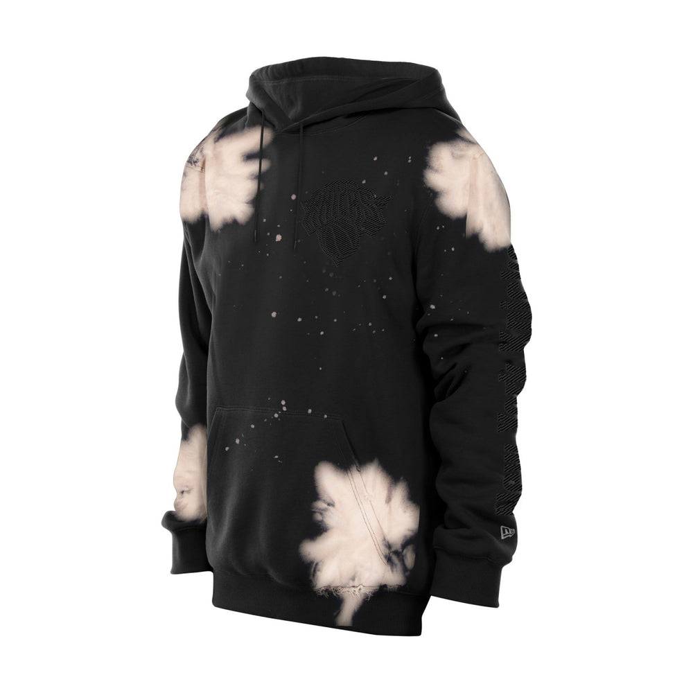 New York Knicks Injection Bleached Out Raw Edge Hoodie Black | New Era