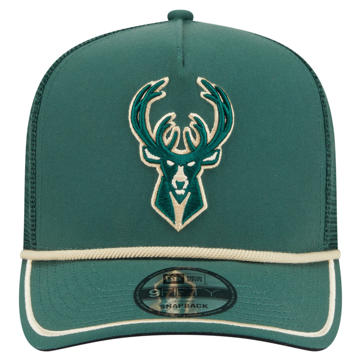 Milwaukee Bucks Vintage Team Rope A-Frame 9FIFTY Snapback Hat Hunter Green | New Era discount