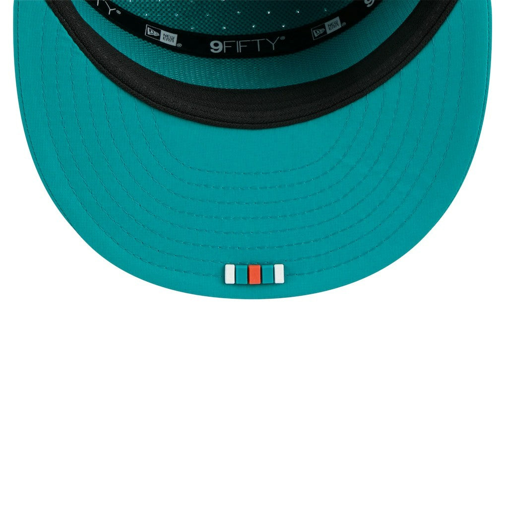 Miami Dolphins New Era 2025 Sideline Throwback Split Panel 9FIFTY Snapback Hat Aqua