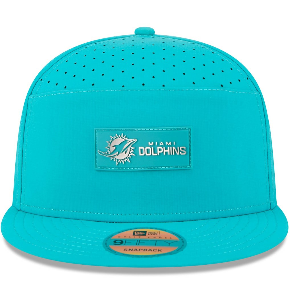 Miami Dolphins New Era 2025 Sideline Split Panel 9FIFTY Snapback Hat Aqua