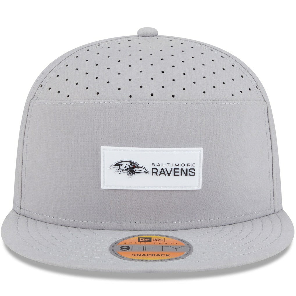 Baltimore Ravens New Era 2025 Sideline Split Panel 9FIFTY Snapback Hat Gray