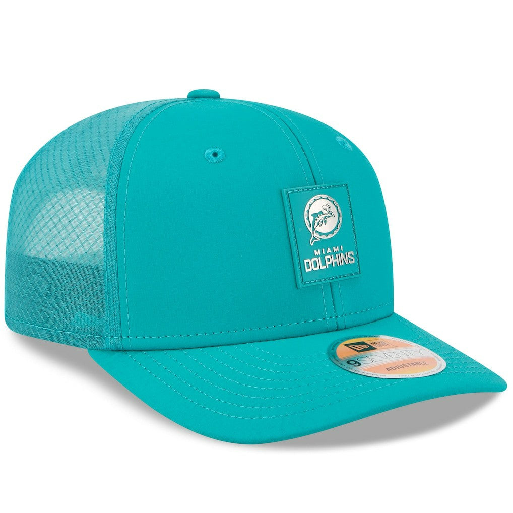 Miami Dolphins New Era 2025 Sideline Throwback 9SEVENTY Trucker Adjustable Hat Aqua