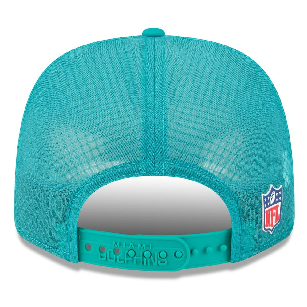 Miami Dolphins New Era 2025 Sideline Throwback 9SEVENTY Trucker Adjustable Hat Aqua