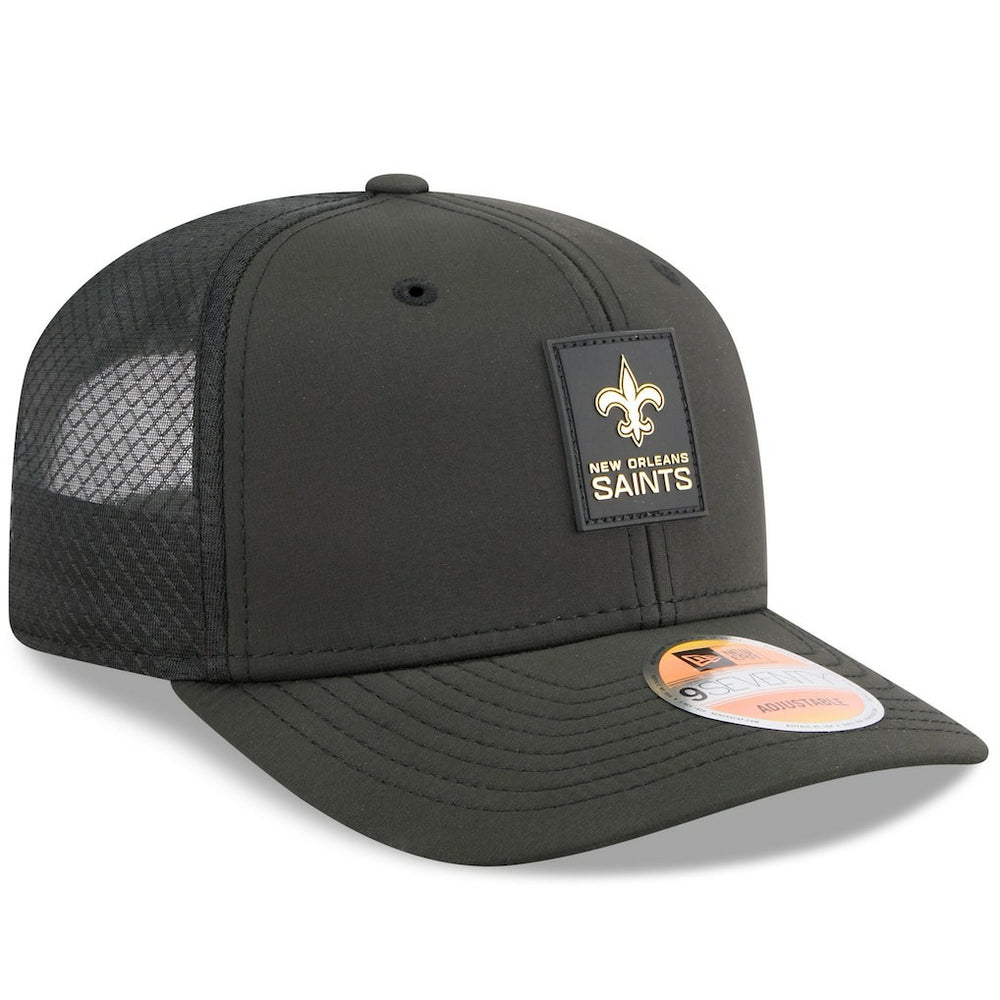 New Orleans Saints New Era 2025 Sideline 9SEVENTY Trucker Adjustable Hat Black