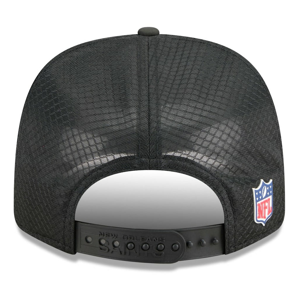 New Orleans Saints New Era 2025 Sideline 9SEVENTY Trucker Adjustable Hat Black