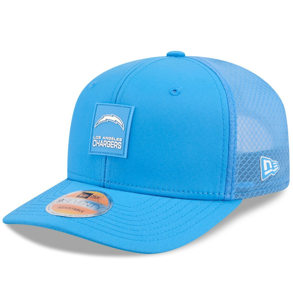 Los Angeles Chargers New Era 2025 Sideline 9SEVENTY Trucker Adjustable Hat Powder Blue