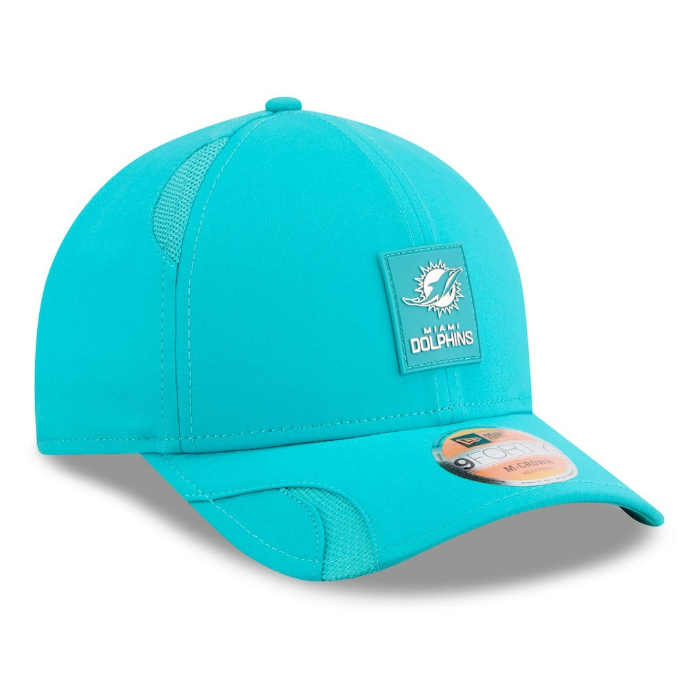 Miami Dolphins New Era 2025 Sideline M-Crown 9FORTY Adjustable Hat Aqua