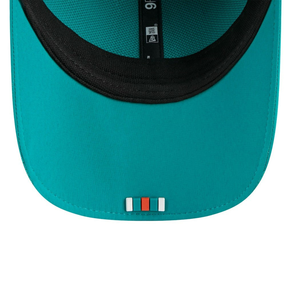 Miami Dolphins New Era 2025 Sideline Throwback M-Crown 9FORTY Adjustable Hat Aqua