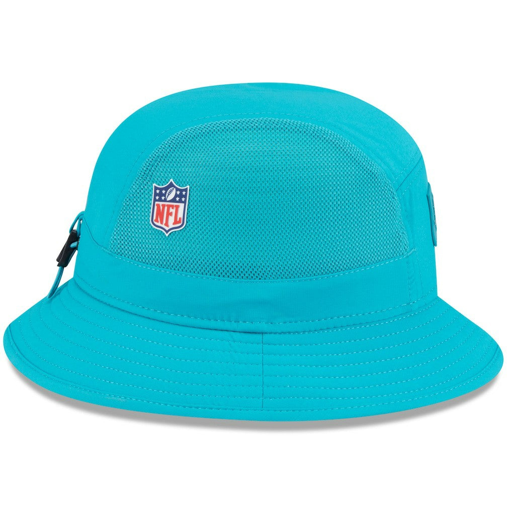 Miami Dolphins New Era 2025 Sideline Bucket Hat Aqua