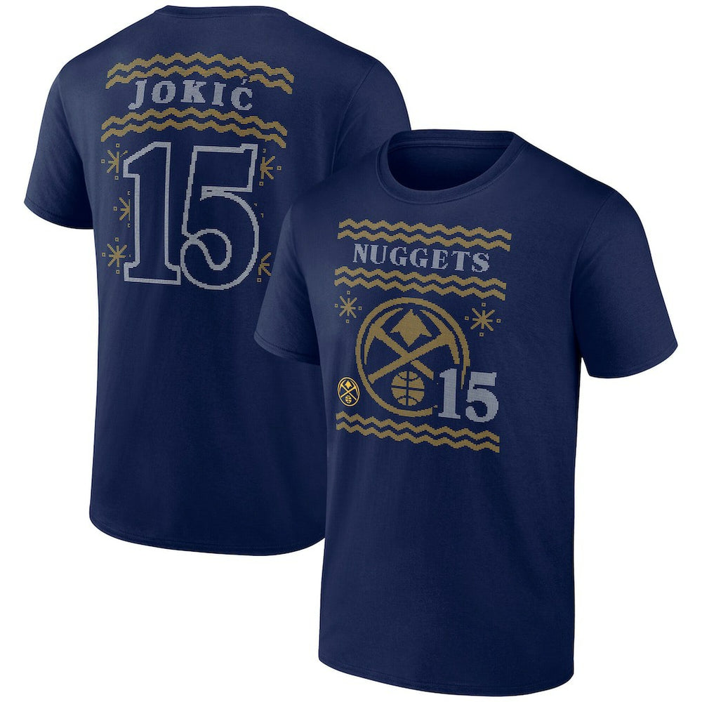 Nikola Jokic Denver Nuggets Ugly Sweater Name & Number T-Shirt Navy