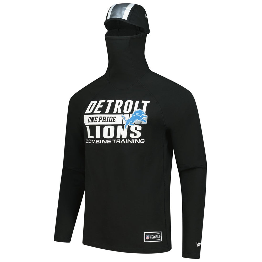 Detroit Lions New Era Functional Fandom Balaclava Helmet Stripe Tri-Blend Hoodie Black