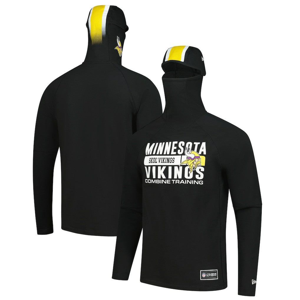 Minnesota Vikings New Era Functional Fandom Balaclava Helmet Stripe Tri-Blend Hoodie Black