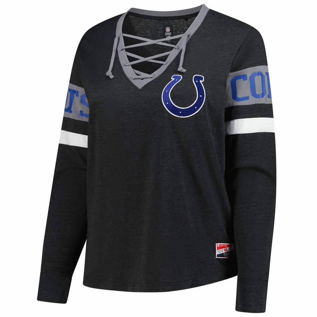 Indianapolis Colts New Era Women's Plus Size Throwback Lace-Up Long Sleeve T-Shirt Black