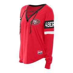 San Francisco 49ers New Era Women's Plus Size Throwback Lace-Up Long Sleeve T-Shirt Scarlet