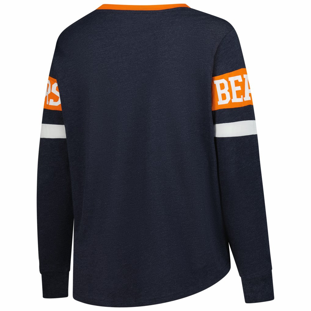 Chicago Bears New Era Women's Plus Size Throwback Lace-Up Long Sleeve T-Shirt Navy