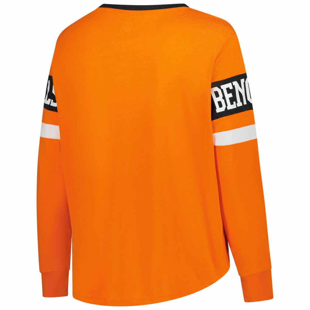 Cincinnati Bengals New Era Women's Plus Size Throwback Lace-Up Long Sleeve T-Shirt Orange