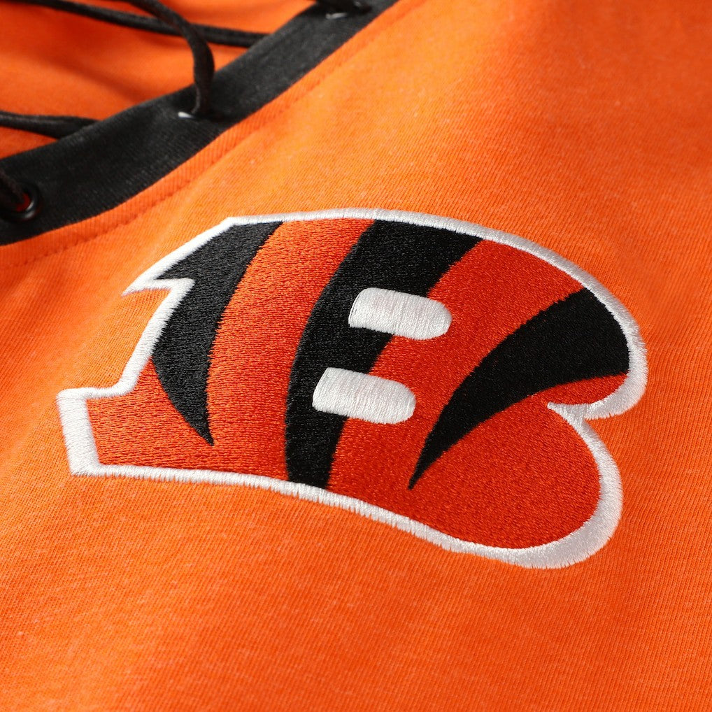 Cincinnati Bengals New Era Women's Plus Size Throwback Lace-Up Long Sleeve T-Shirt Orange