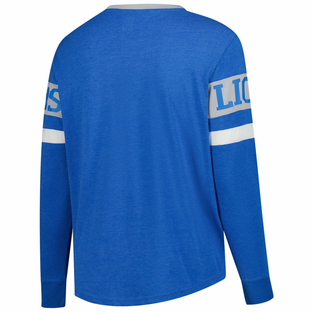 Detroit Lions New Era Women's Plus Size Throwback Lace-Up Long Sleeve T-Shirt Blue