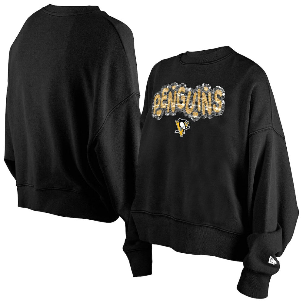 Pittsburgh Penguins New Era Girls Youth Flip Sequin Sweatshirt - Black - NHL 202632814