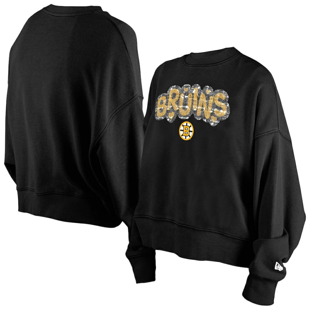 Boston Bruins New Era Girls Youth Flip Sequin Sweatshirt - Black - NHL 202632832