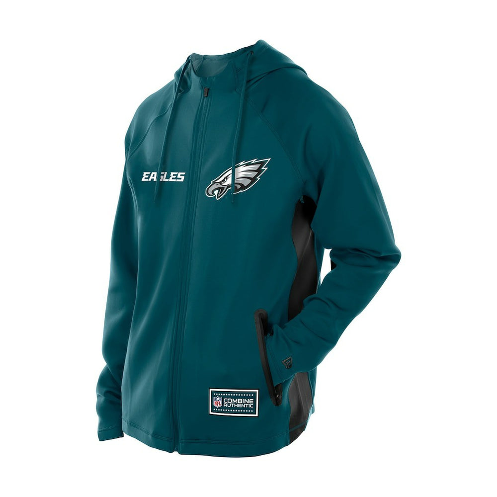 Philadelphia Eagles New Era Combine Authentic Raglan Scuba Full-Zip Hoodie Midnight Green