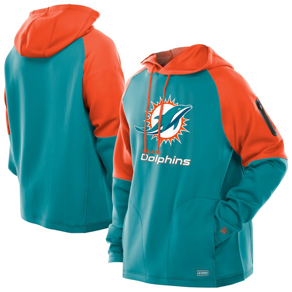 Miami Dolphins New Era Combine Authentic Color Block Raglan Pullover Hoodie Aqua
